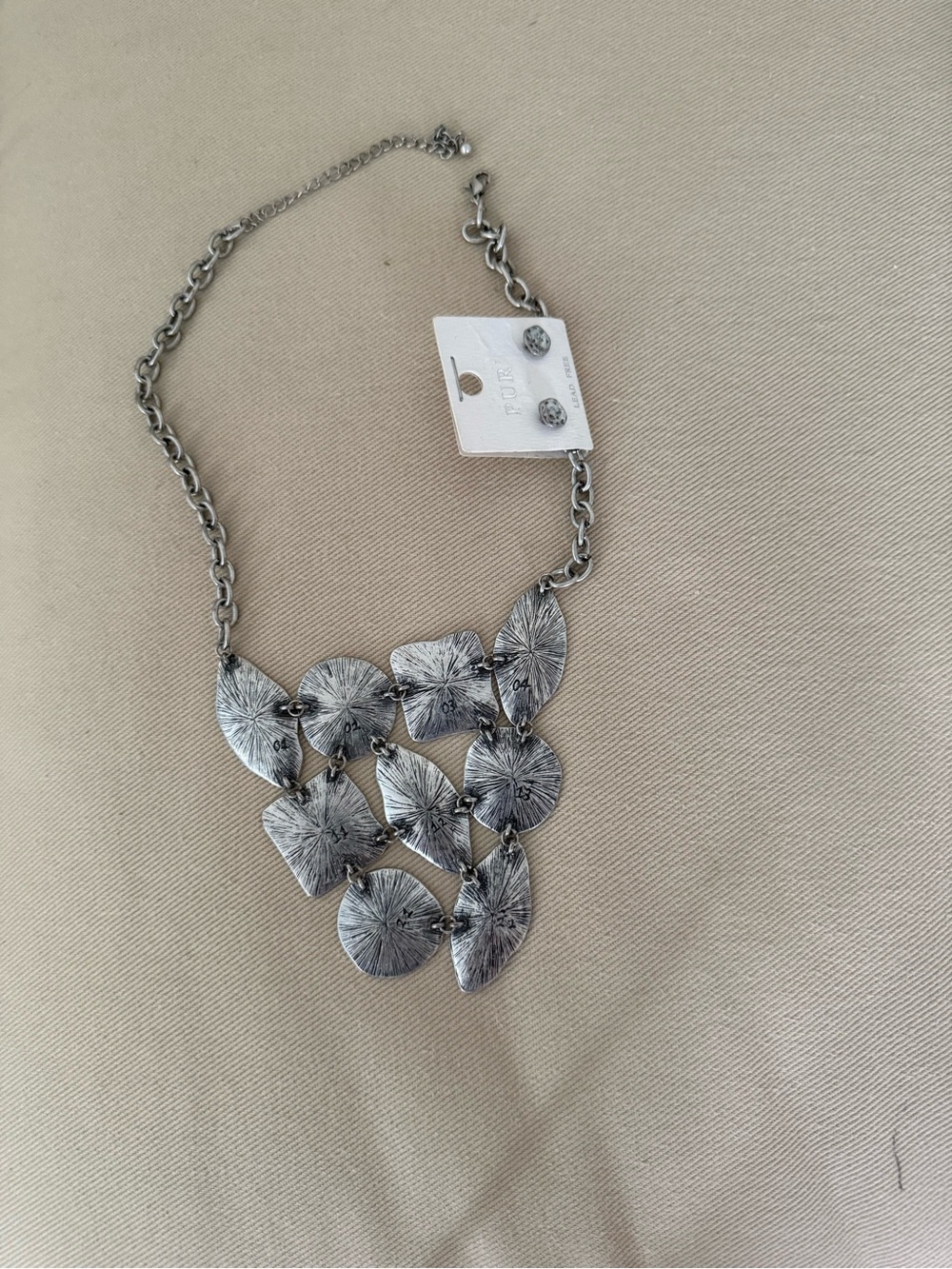 Silver Textured Statement Necklace - Women Jewelry